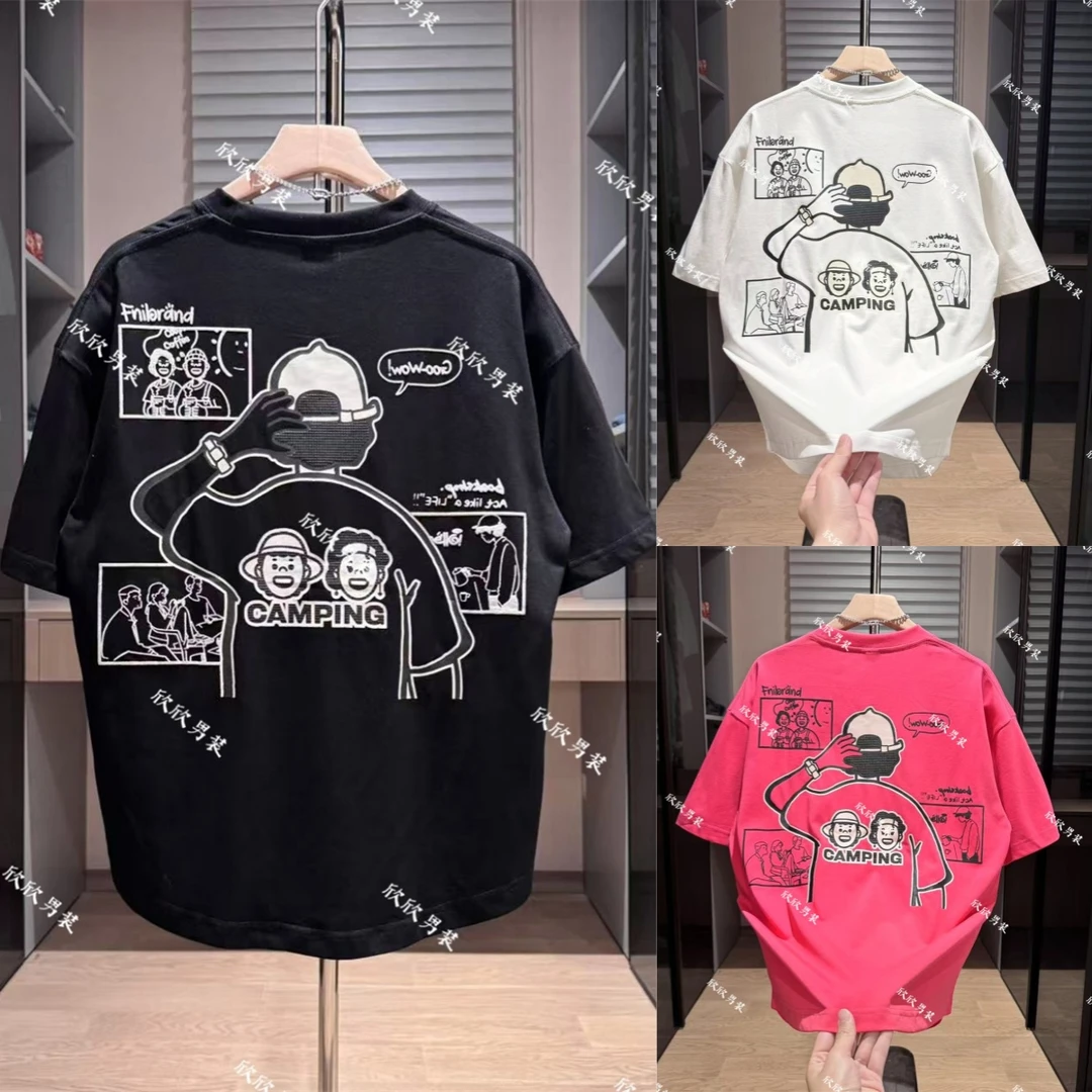 潮牌立体发泡印花刺绣燕尾时尚男士休闲短袖