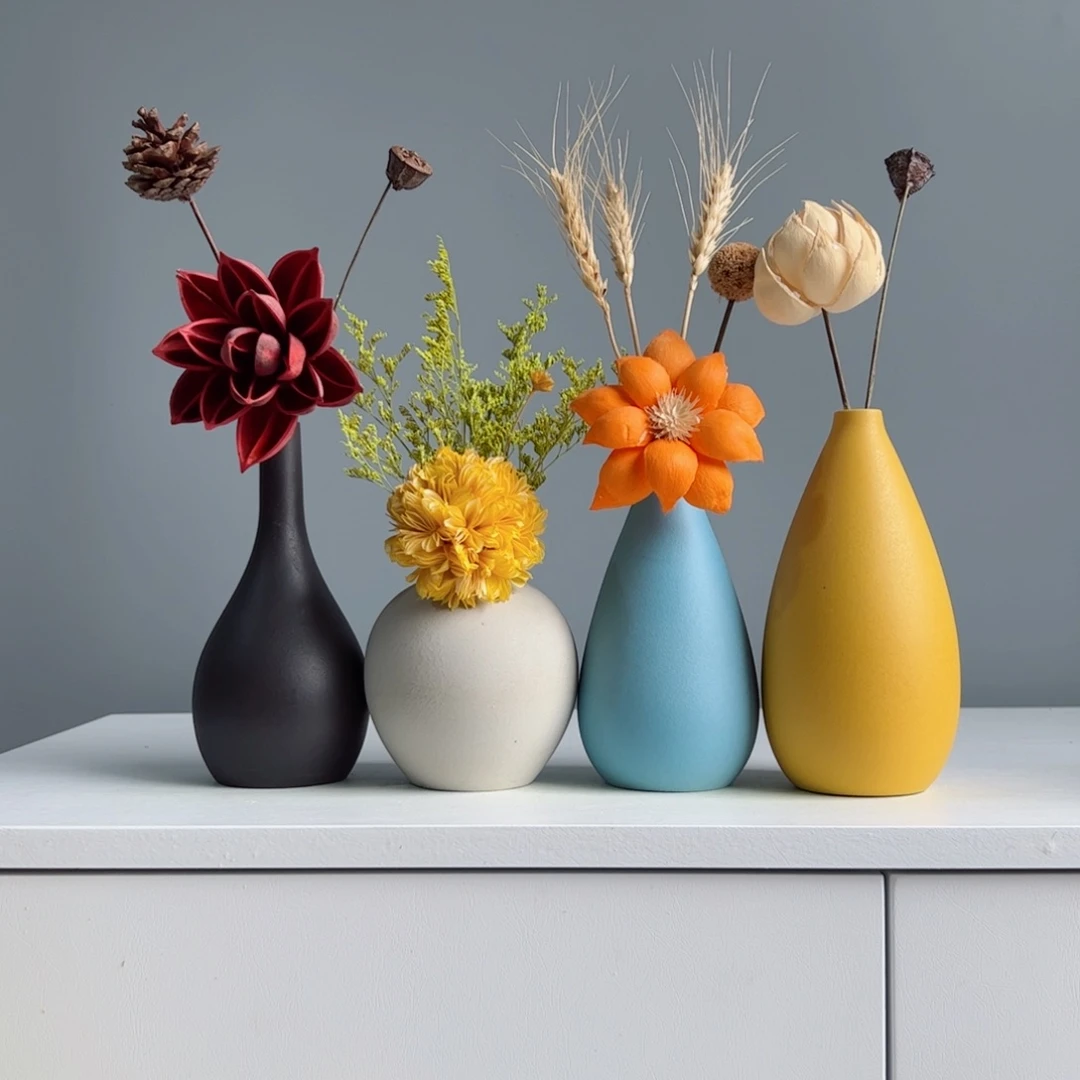 摆件陶瓷小花瓶摆件含花总高约20-30cm