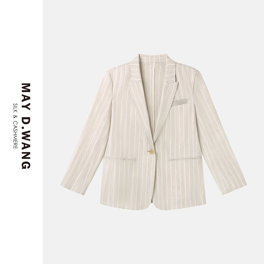 王之造静奢经典休闲条纹亚麻西装外套上衣 F2F1089