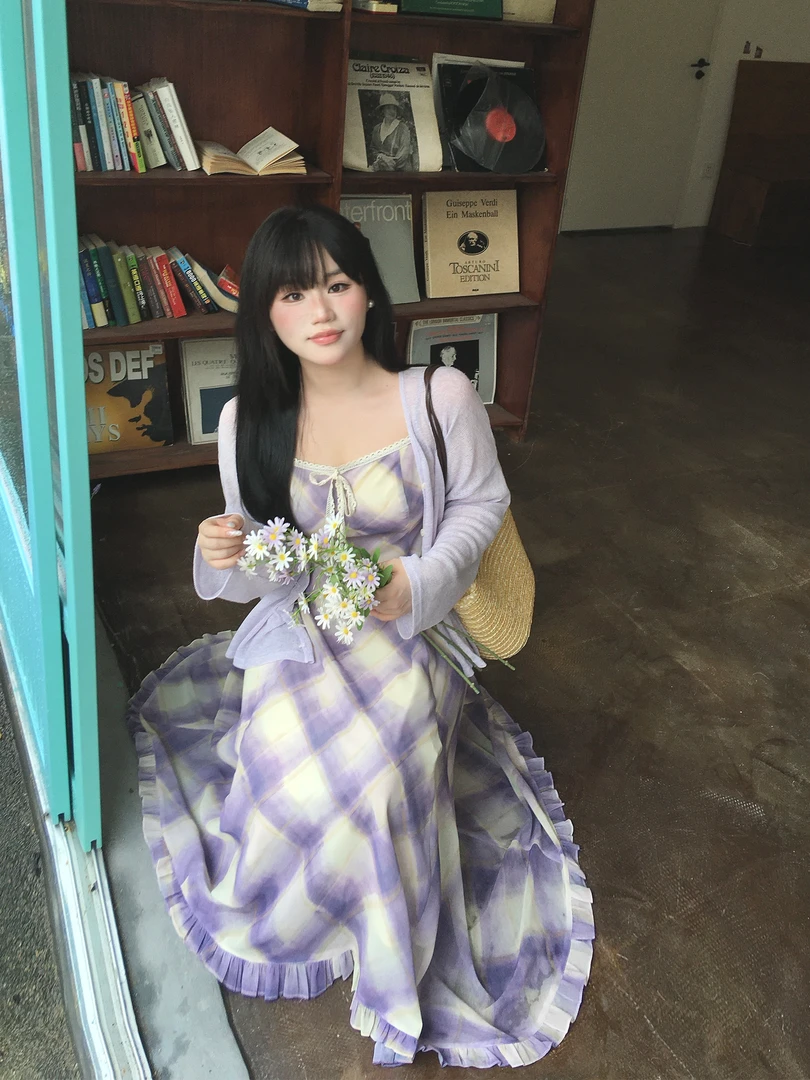 月半鱼【内购会】温柔气质菱格不规则吊带裙女设计感小众长裙