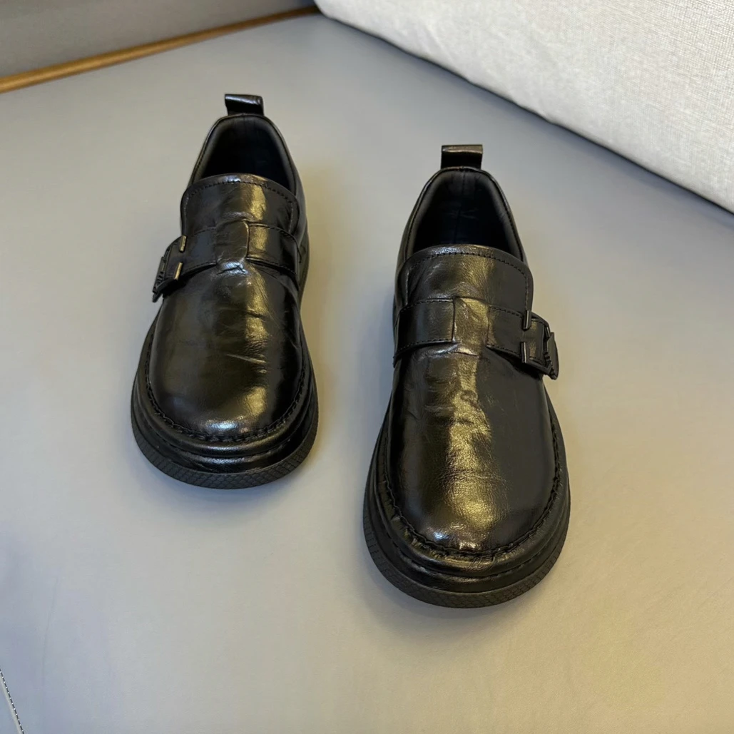 春秋油蜡皮厚底胶粘复古休闲皮鞋软底百搭