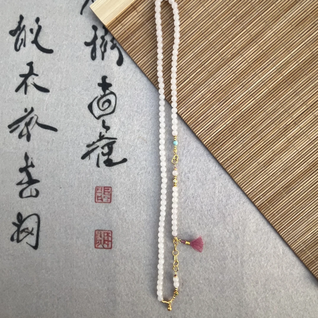 【木灵山月】和田玉  藕粉 4mm圆珠百搭万能链