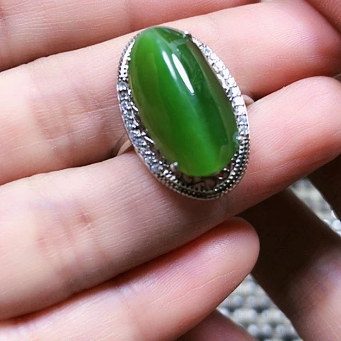 和田玉银S925镶嵌戒指