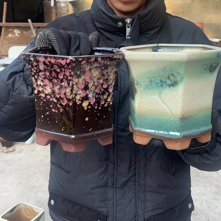 红陶六方两个色口径18高度16