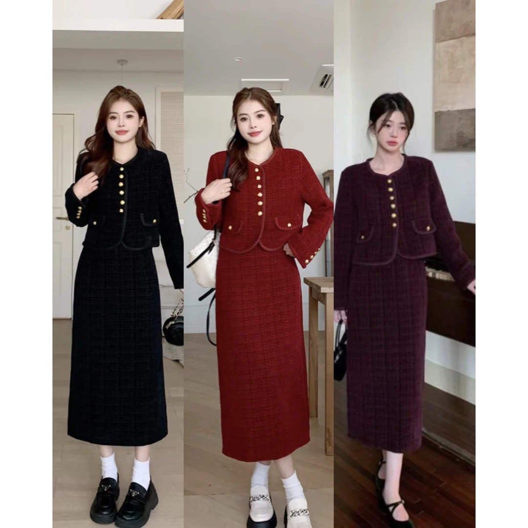 胖mm大码女装120-140斤小香风遮肉气质显瘦遮肚半身裙套装 1187