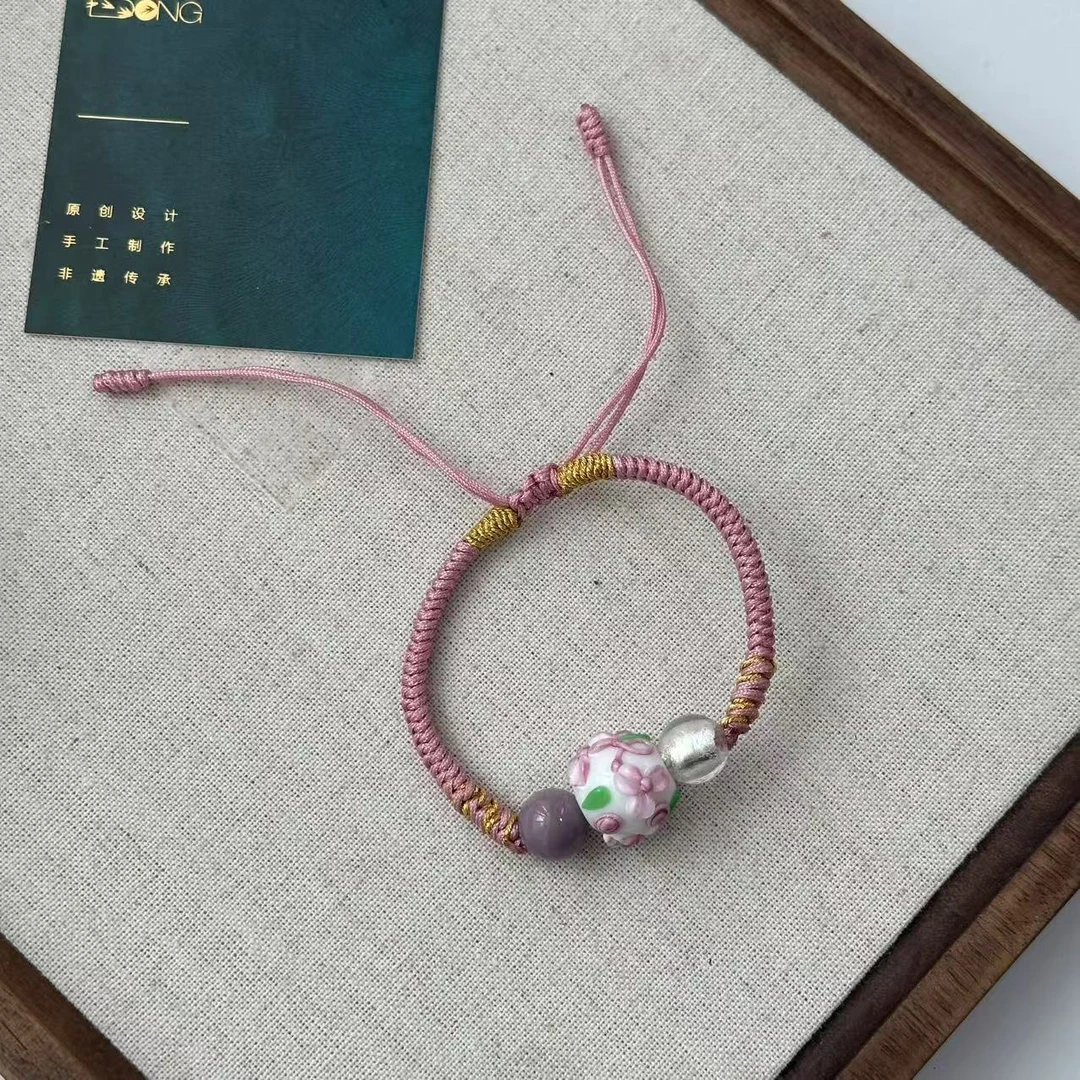 合金手链 合金手链 QC044 粉色蛋糕绳编琉璃手串