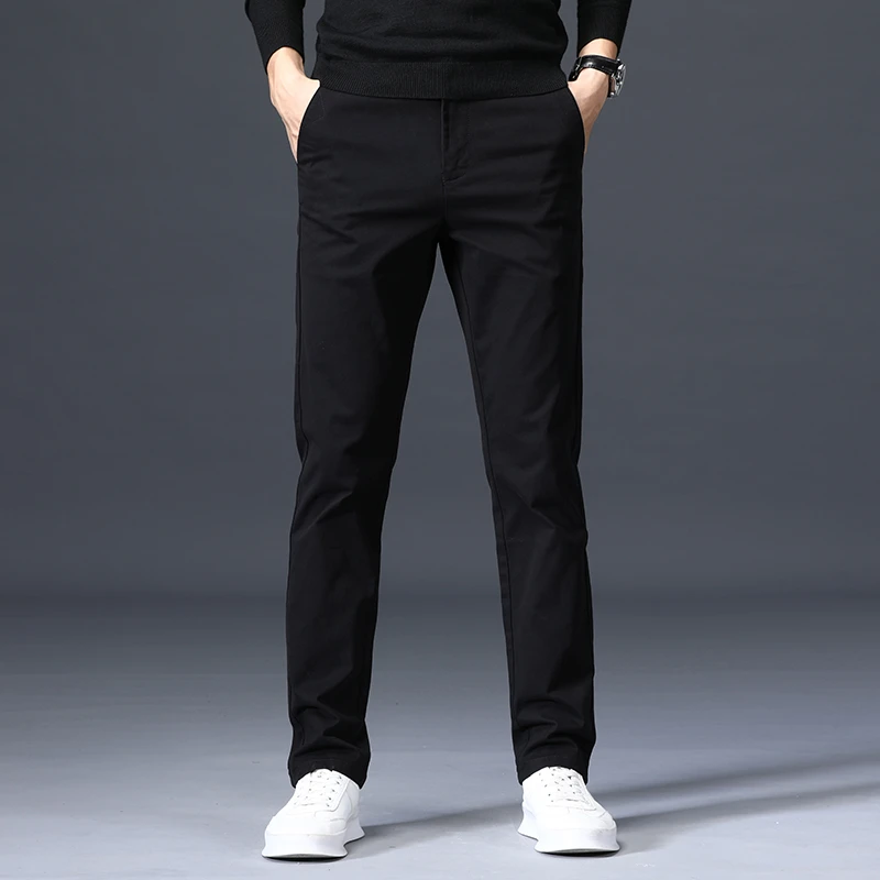 香港高端商务纯棉西裤男士2025秋冬季宽松直筒中年弹力休闲长裤子