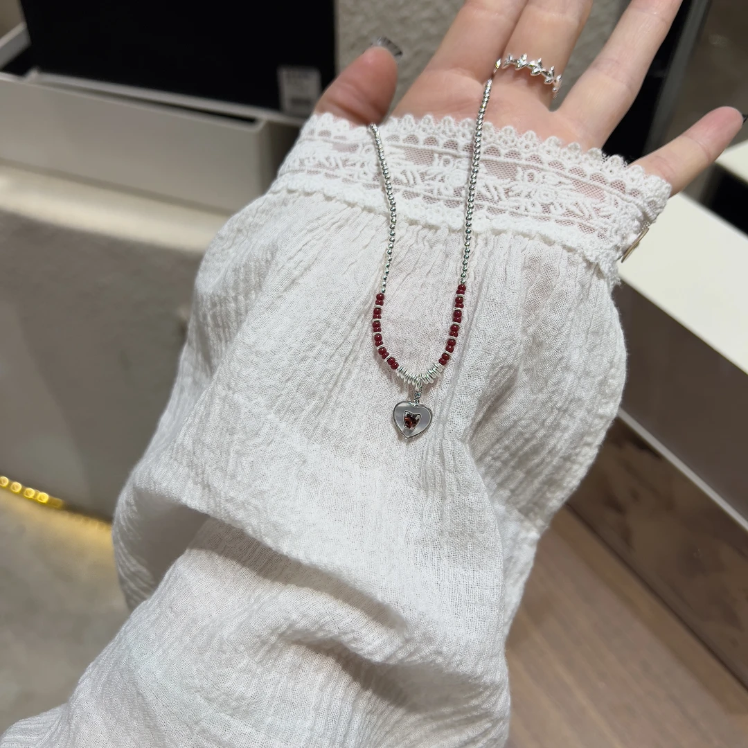 链子925银 阿腾莎银饰 项链  暖心 红色百搭时尚手工项链