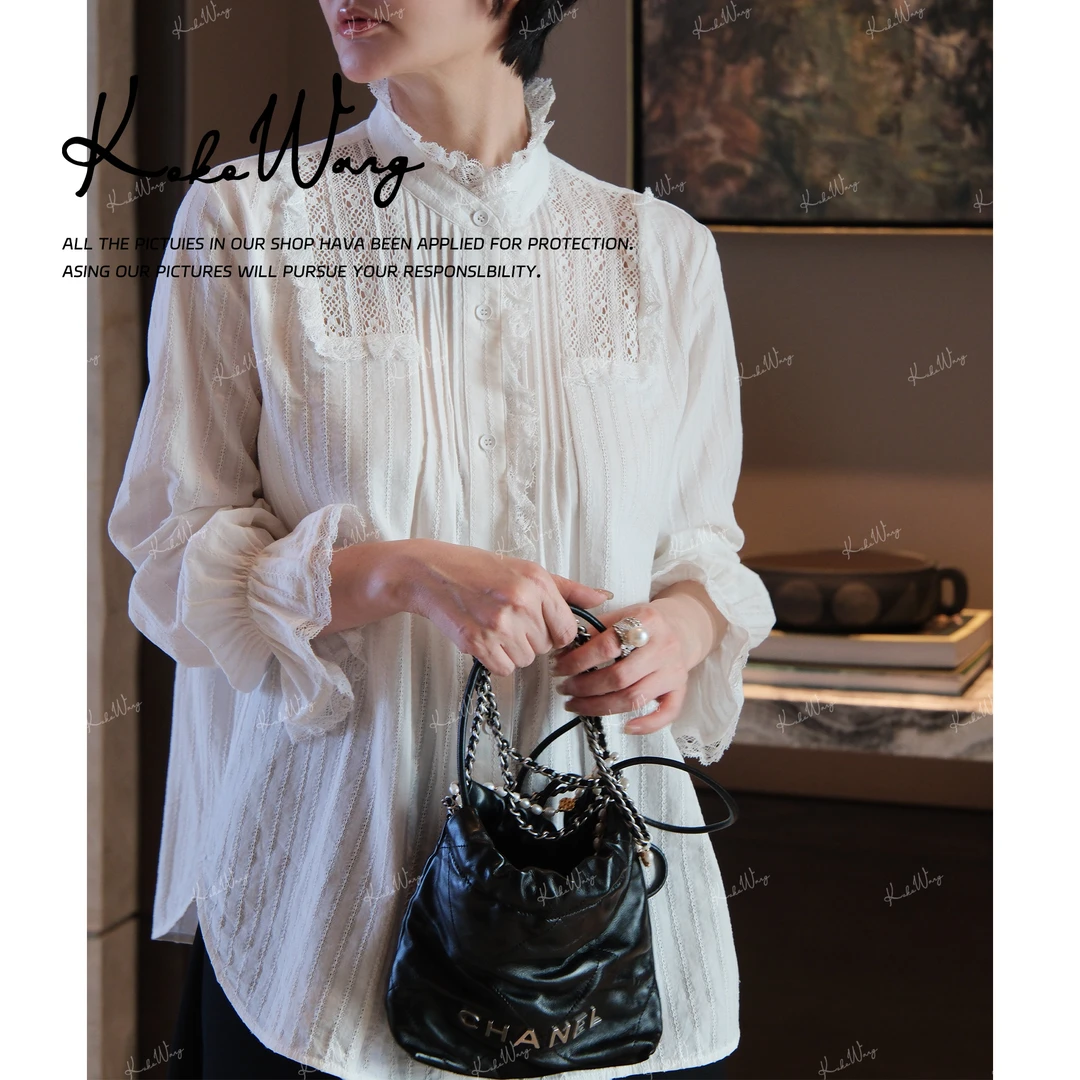 KOKOWANG【诗云】秋冬法式甜美木耳边镂空提花纯棉衬衫N0685J27CS44