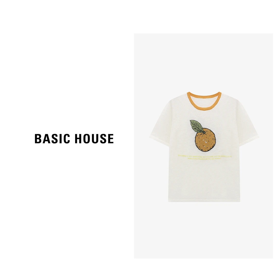 Basic House/百家好夏季凉感短袖撞色宽松休闲针织衫-B0625B5B682