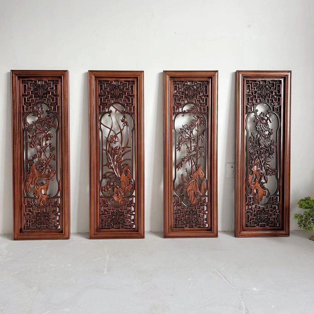 东阳木雕香樟木梅兰竹菊挂画客厅书房茶室壁饰装饰