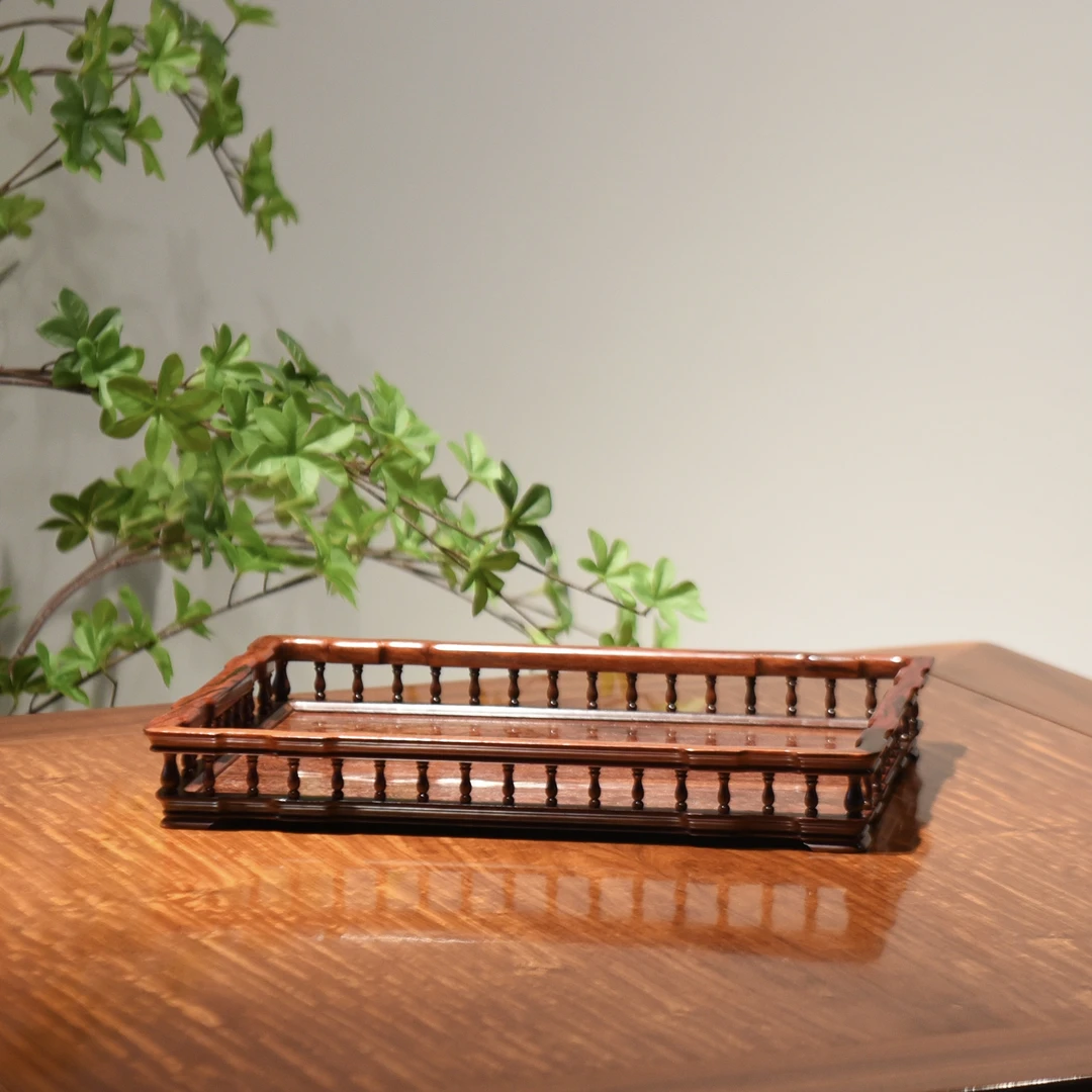 印度小叶紫檀（檀香紫檀）栏杆文盘复古复古老物件干泡长方形茶道