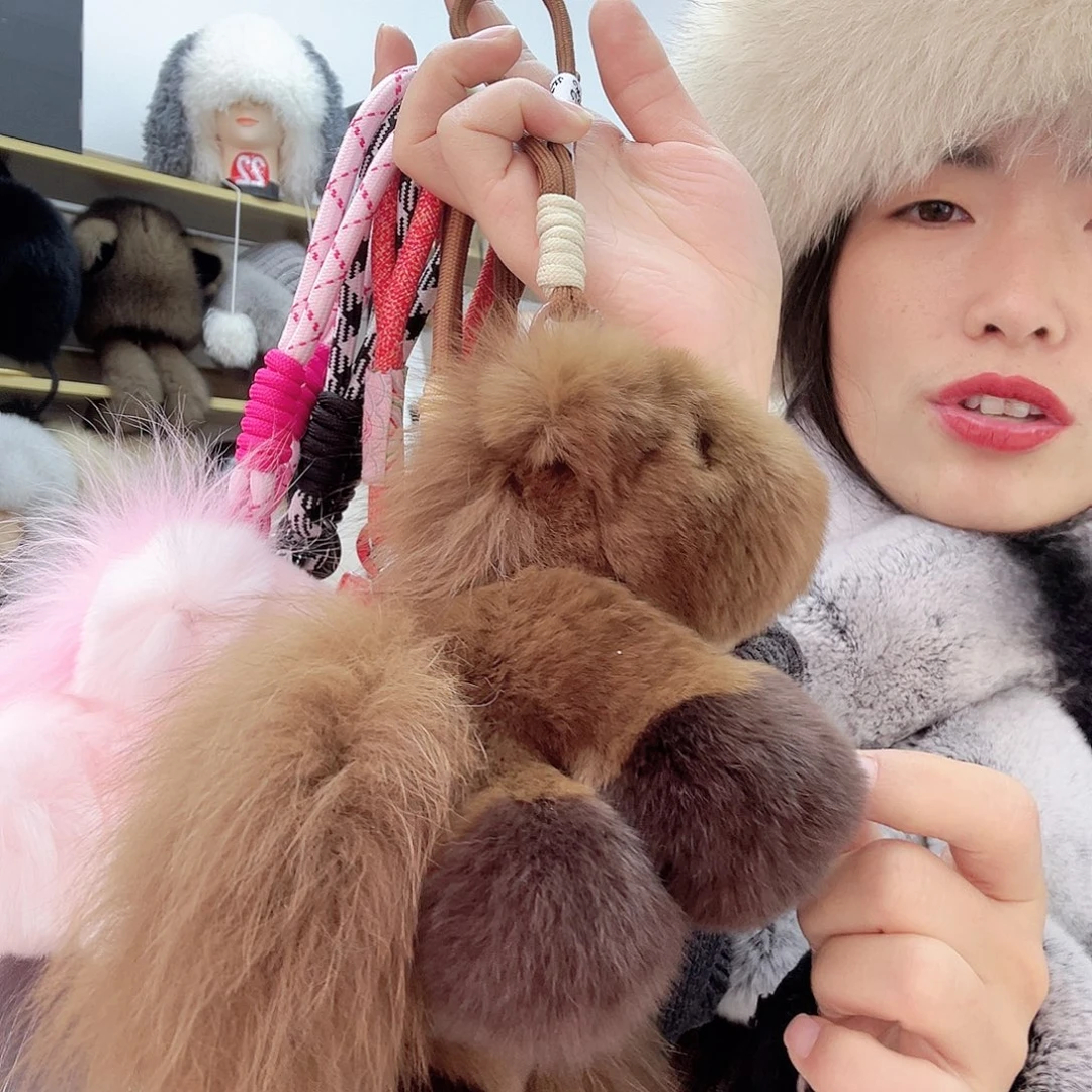 兔毛兔吗咖色小马挂件