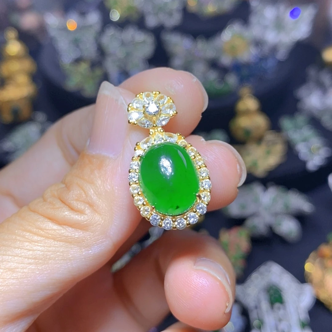 翡翠银S925镶嵌吊坠(不含链)天然