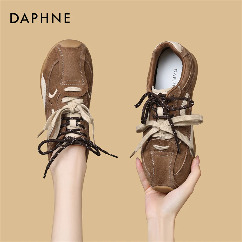 达芙妮系带平跟德训鞋阿甘鞋女2025春季软面时尚防滑底休闲板鞋