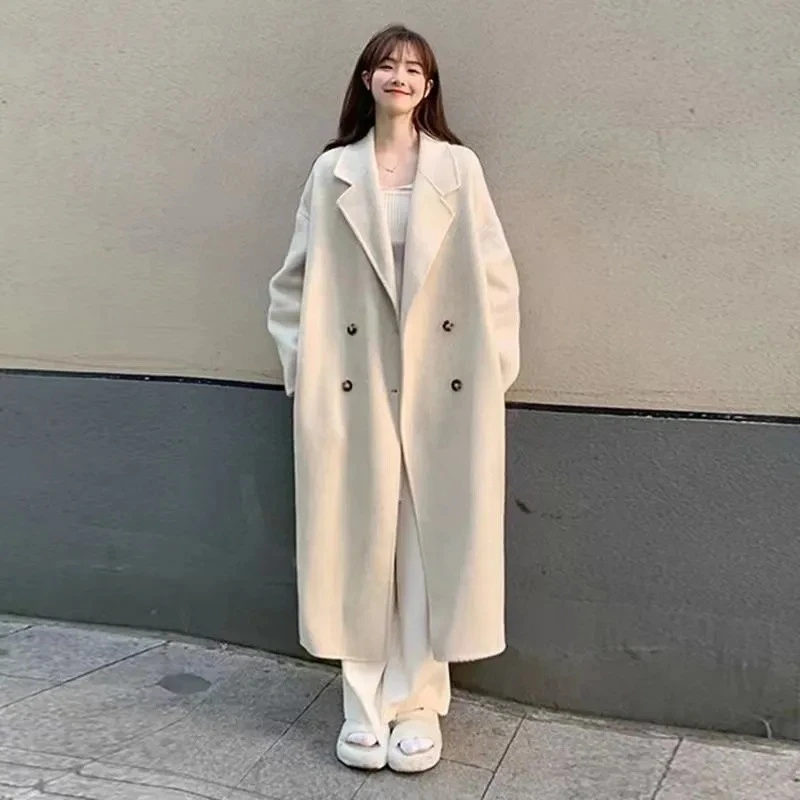 米白色呢子大衣女轻奢时尚新品感名媛风加厚中长款毛呢外套女网红
