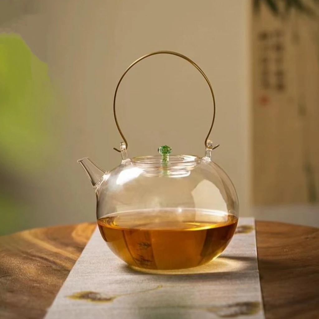 天久璃匠云瑾壶铜提梁把手高硼硅耐热玻璃电陶炉专用大容量煮水壶