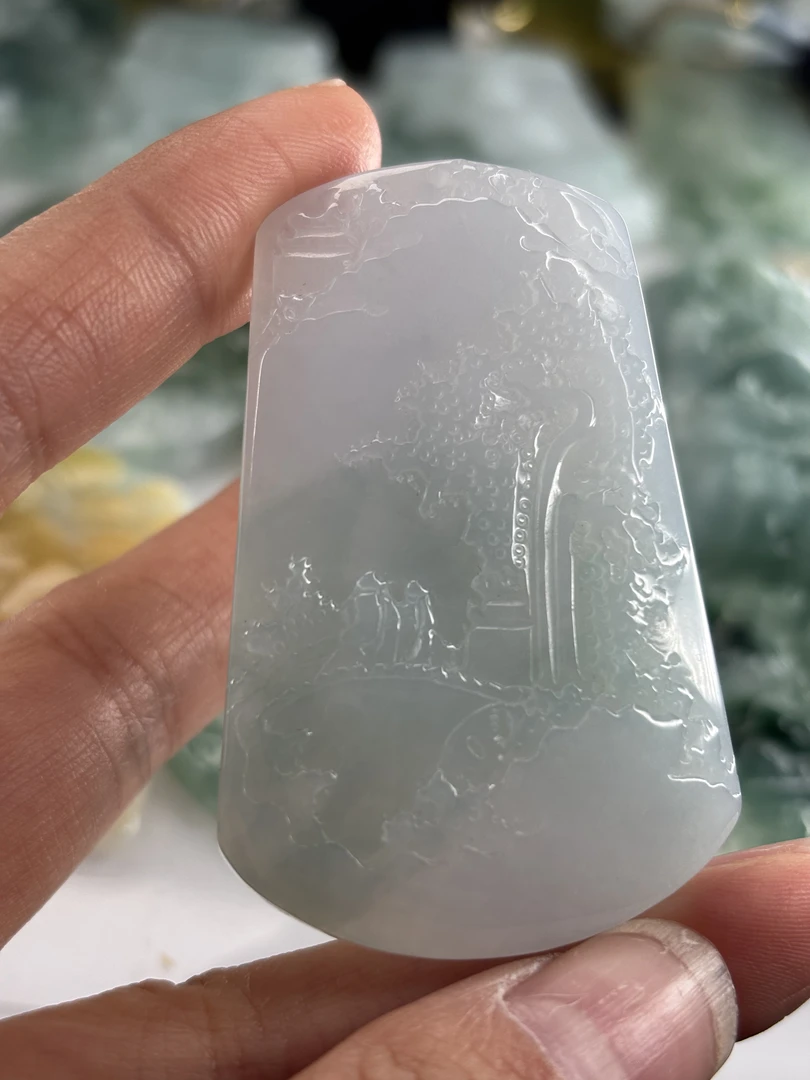 天然缅甸翡翠A货山水牌