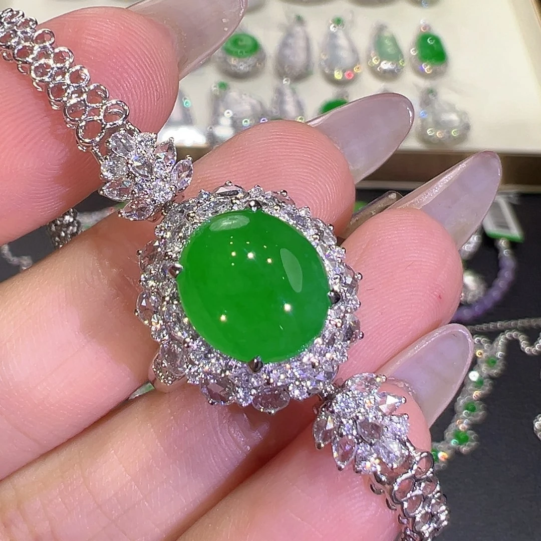 翡翠18K金镶嵌戒指三用款