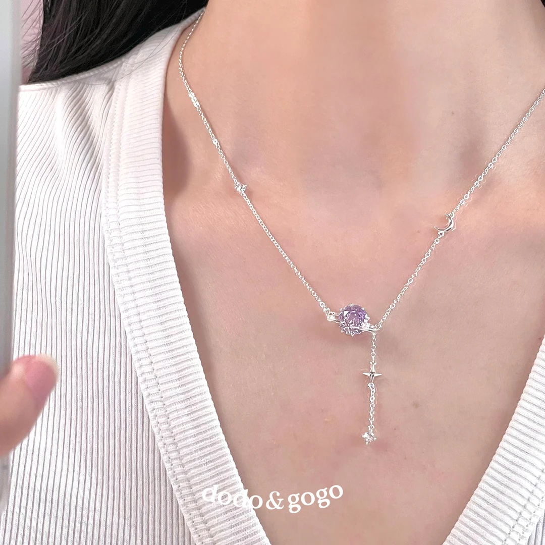 DODOGOGO 合金项链 星球芒星月牙项链女百搭颈链小众高级感锁骨链