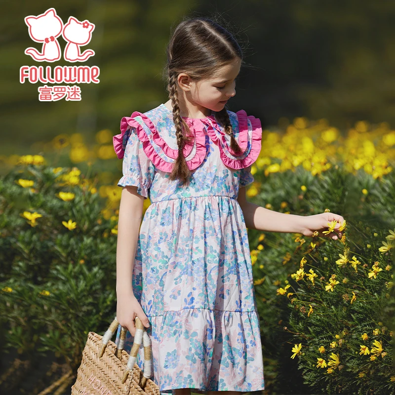 富罗迷女童连衣裙夏装夏季新款吸汗透气碎花裙公主裙F4B9714L