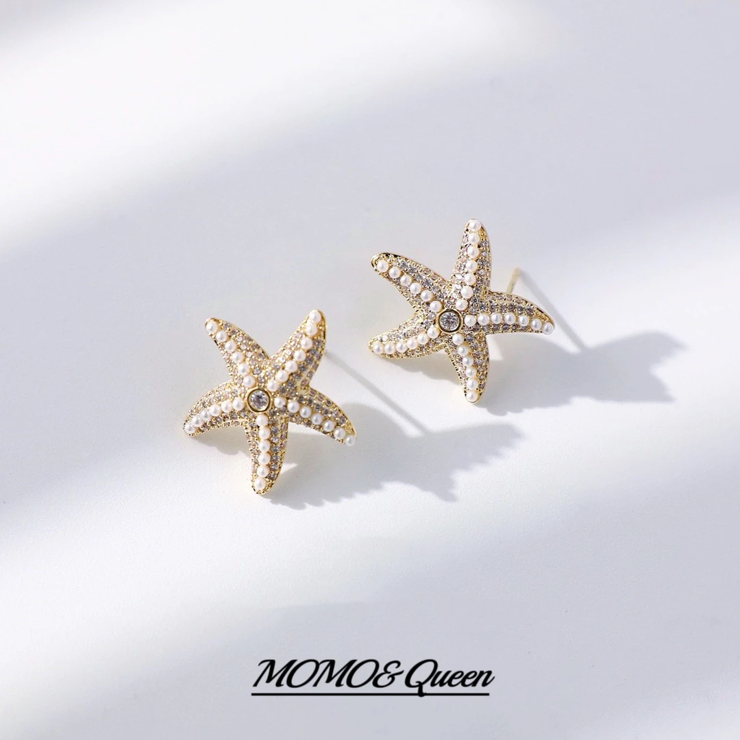 铜合金仿珍珠耳饰 K0176轻奢小众时尚百搭精致小海星耳钉小巧气质