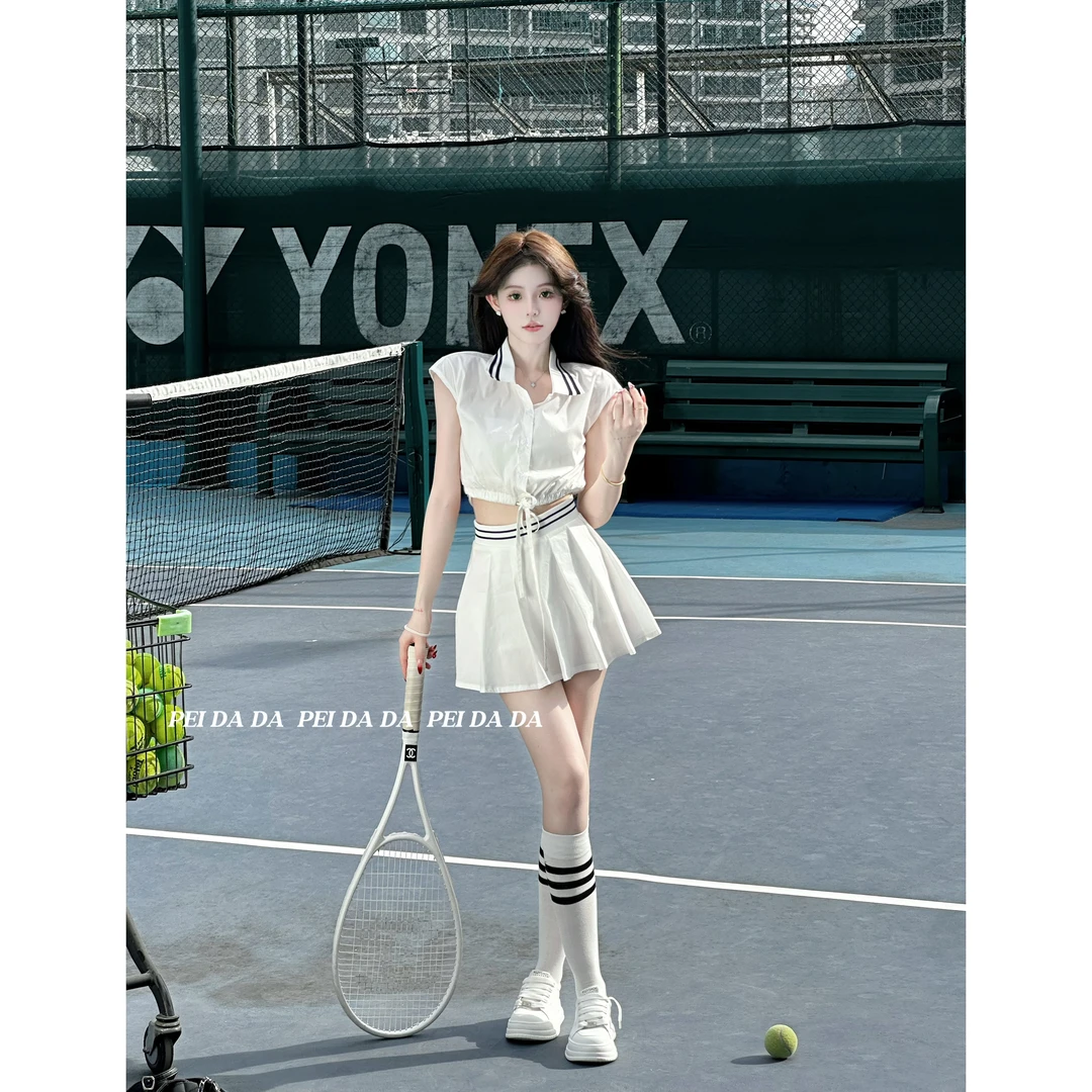 【秀宝女装】夏季显瘦气质短款上衣+裙子SP1393