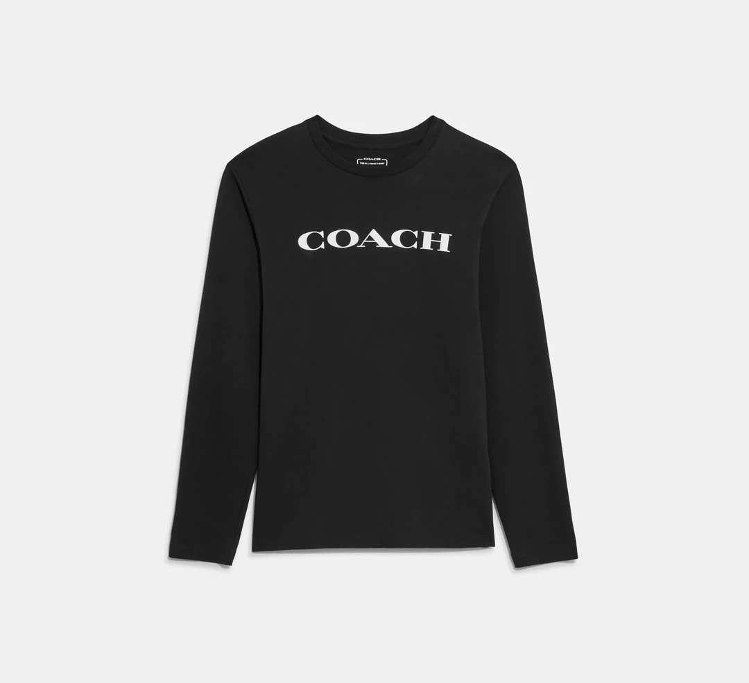 COACH/蔻驰男士有机棉带子母百搭长袖轻薄款休闲针织简约套头T恤