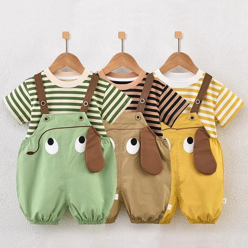 宝宝夏装男童女童背带裤两件套婴幼儿套装夏季幼儿外出服超萌炸街