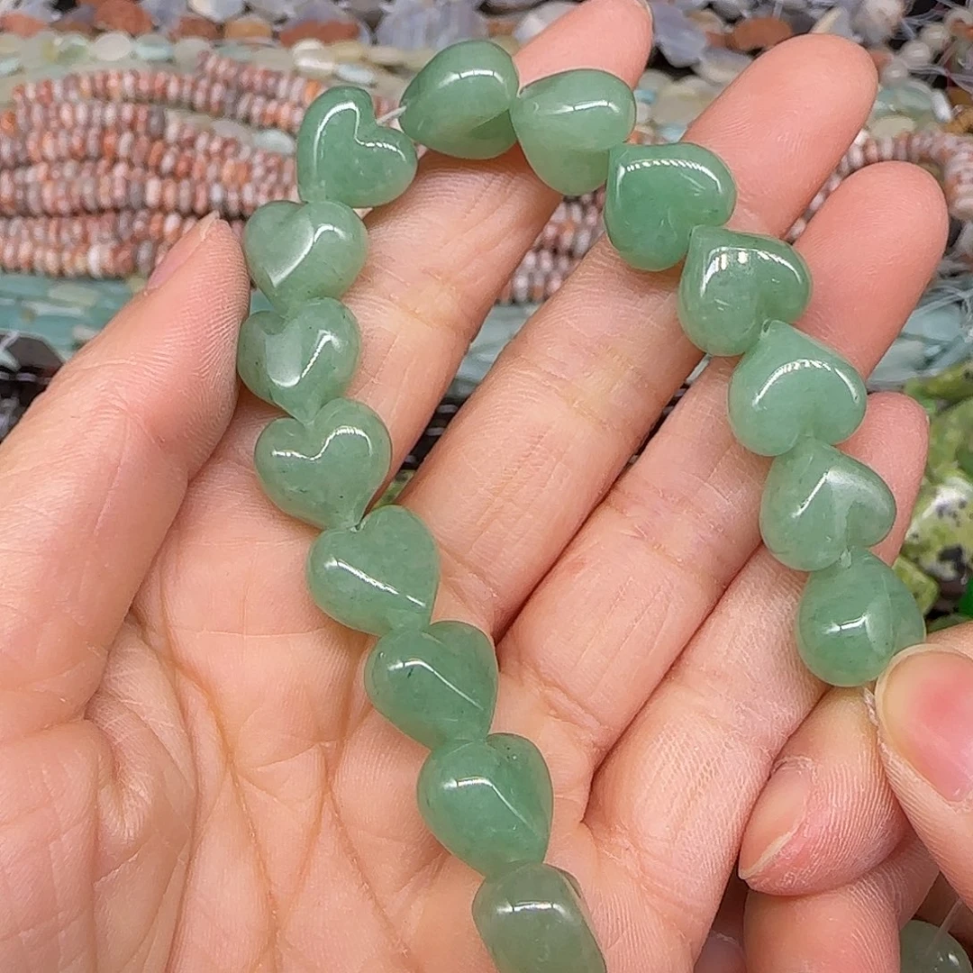 玛瑙/玉髓合金珠宝半成品绿东陵玉爱心12mm半条