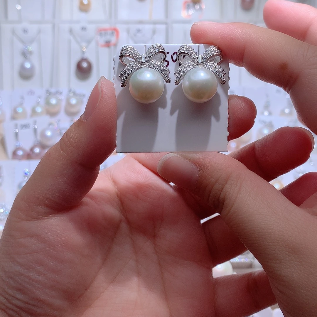 淡水珍珠耳饰银S925镶嵌CC11.6mm
