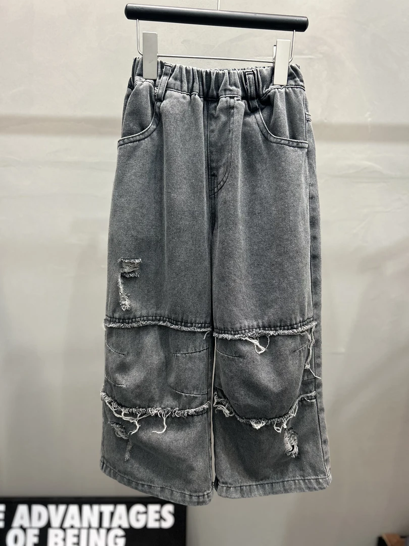 男童毛边裤子牛仔裤夏装2025新款儿童帅气时髦夏季长裤大男孩