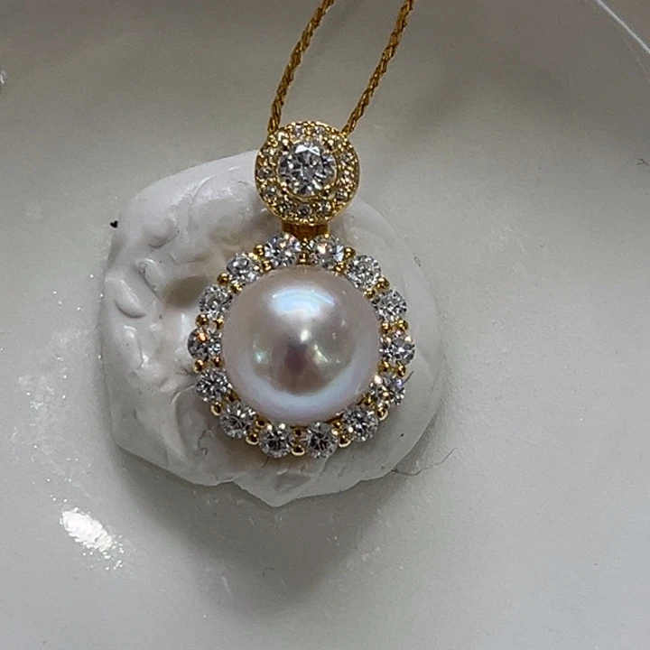 颈饰银S925镶嵌海水珍珠8-9mm 8号