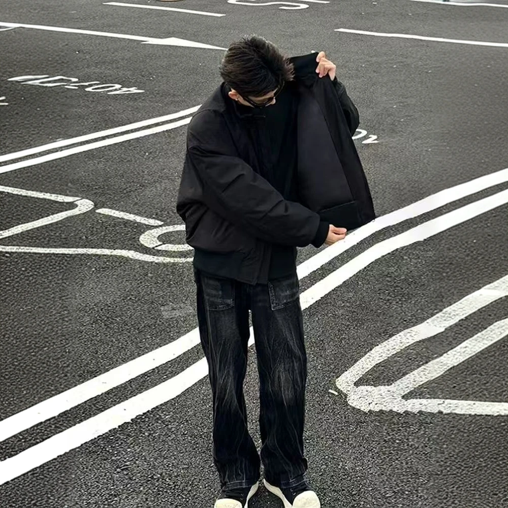 美式bomber飞行员夹克外套男款秋冬装加厚棉服廓形立领夹棉棒球服