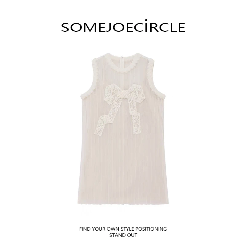 SOMEJOECIRCLE/【月光连衣裙】新款真两件网纱蕾丝无袖裙子女Z5715