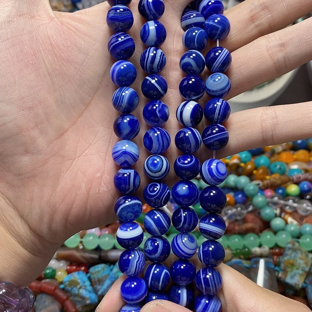 石英质玉未镶嵌，带眼缠丝玛瑙12mm，