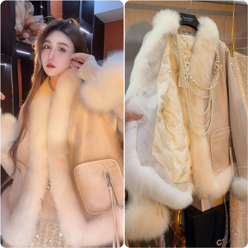 【枝枝雨冷】63747不可拆毛毛镶边软皮羽绒服大码胖MM