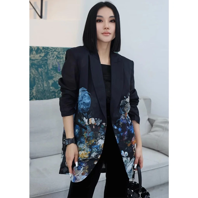 小众设计拼接西装外套女欧洲站2025春季新款气质百搭中长款上衣潮