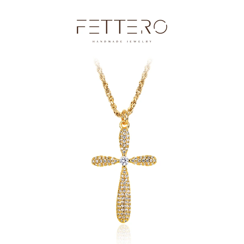 fettero 铜合金项链 【金色微镶花苞十字架项链】小众百搭
