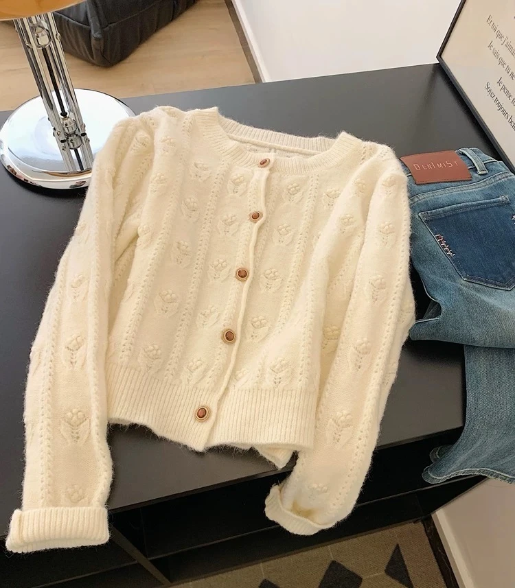 林夏 月光宝石   2025春款柔软纯色马海针织开衫女显瘦上衣