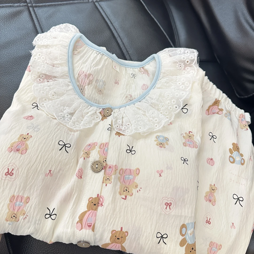 【绉绉棉纱-带胸垫】月子服春夏薄款产后孕妇睡衣透气产妇哺乳套装