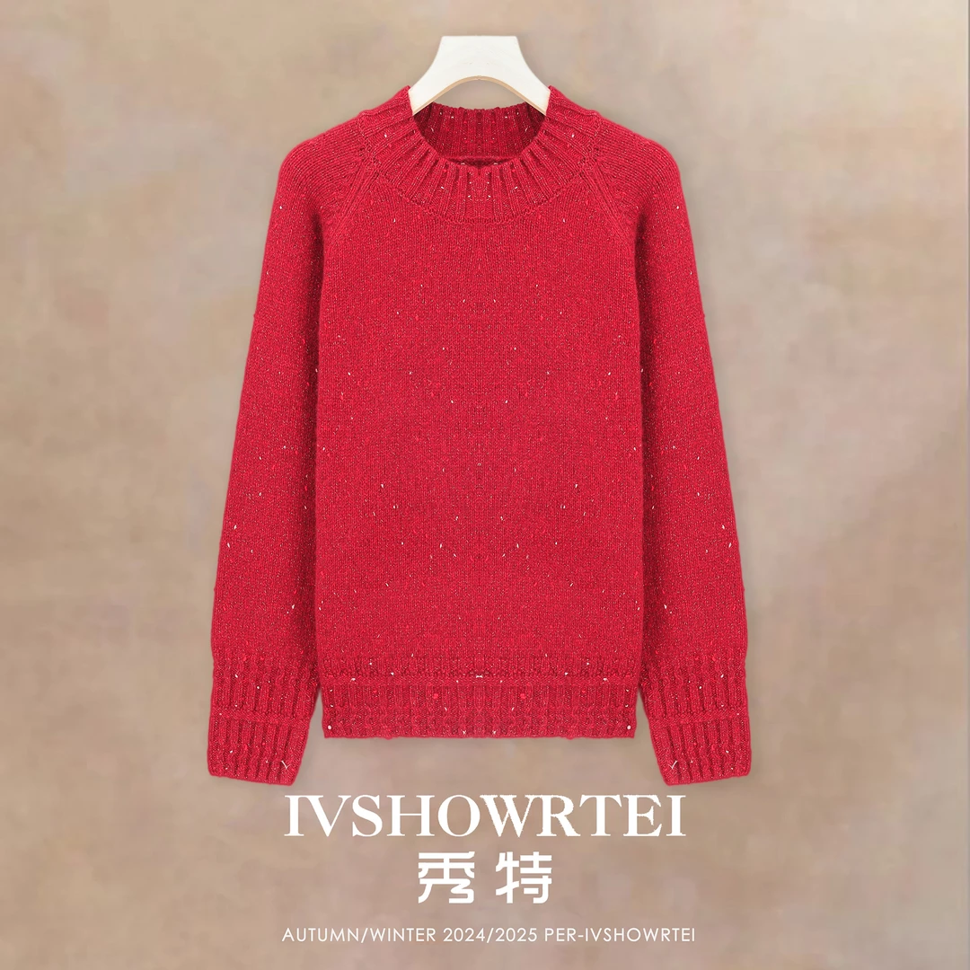 [特种纱]100纯山羊绒圆金豆半高女士长袖套头衫 YXW24410