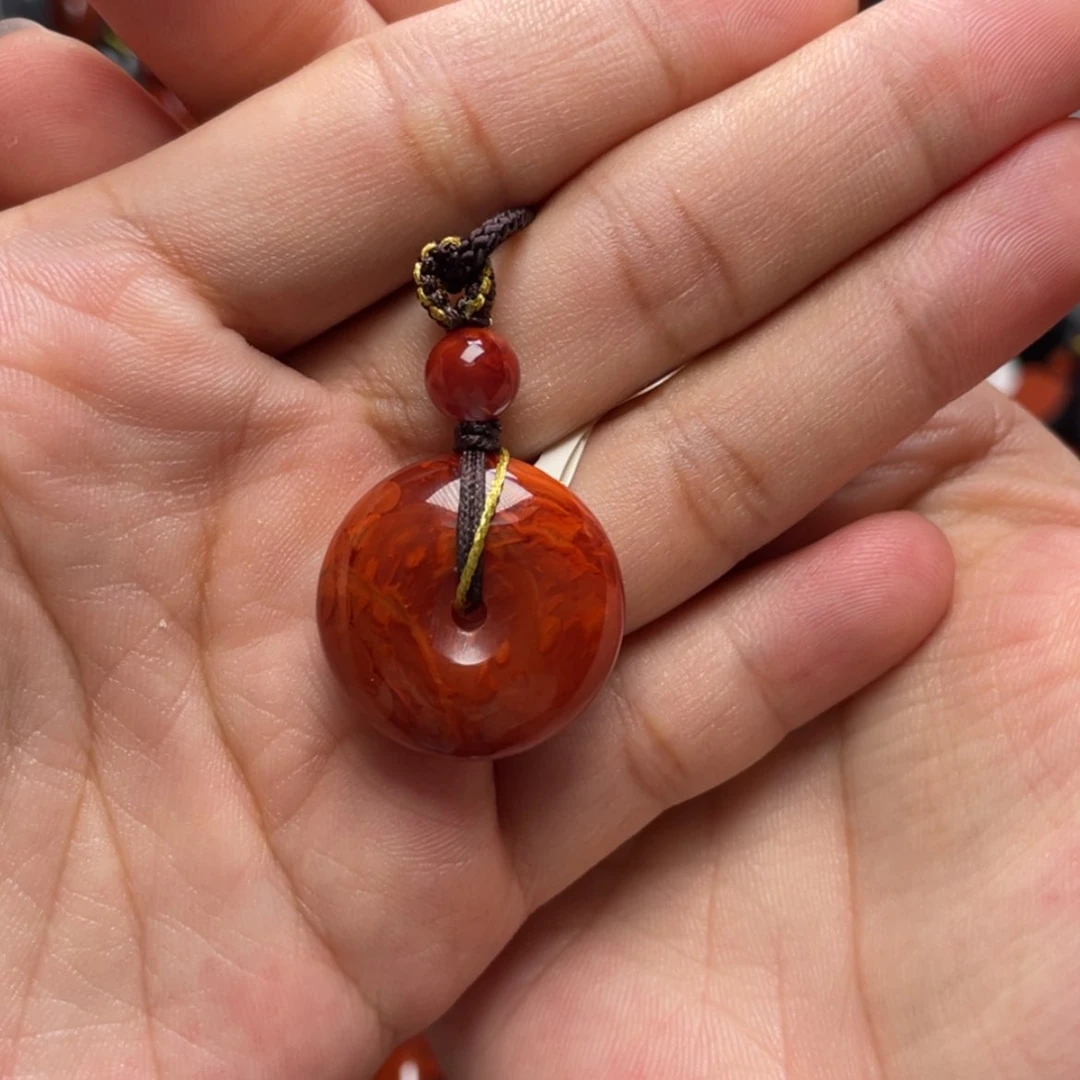 【闪购商品】未镶嵌妖火焰平安扣23mm南红玛瑙蛙***呱