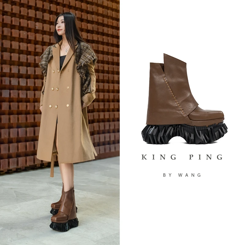 『非墨』KING PING秋冬女士小短靴厚底英伦风短筒百搭真皮 Q388H01