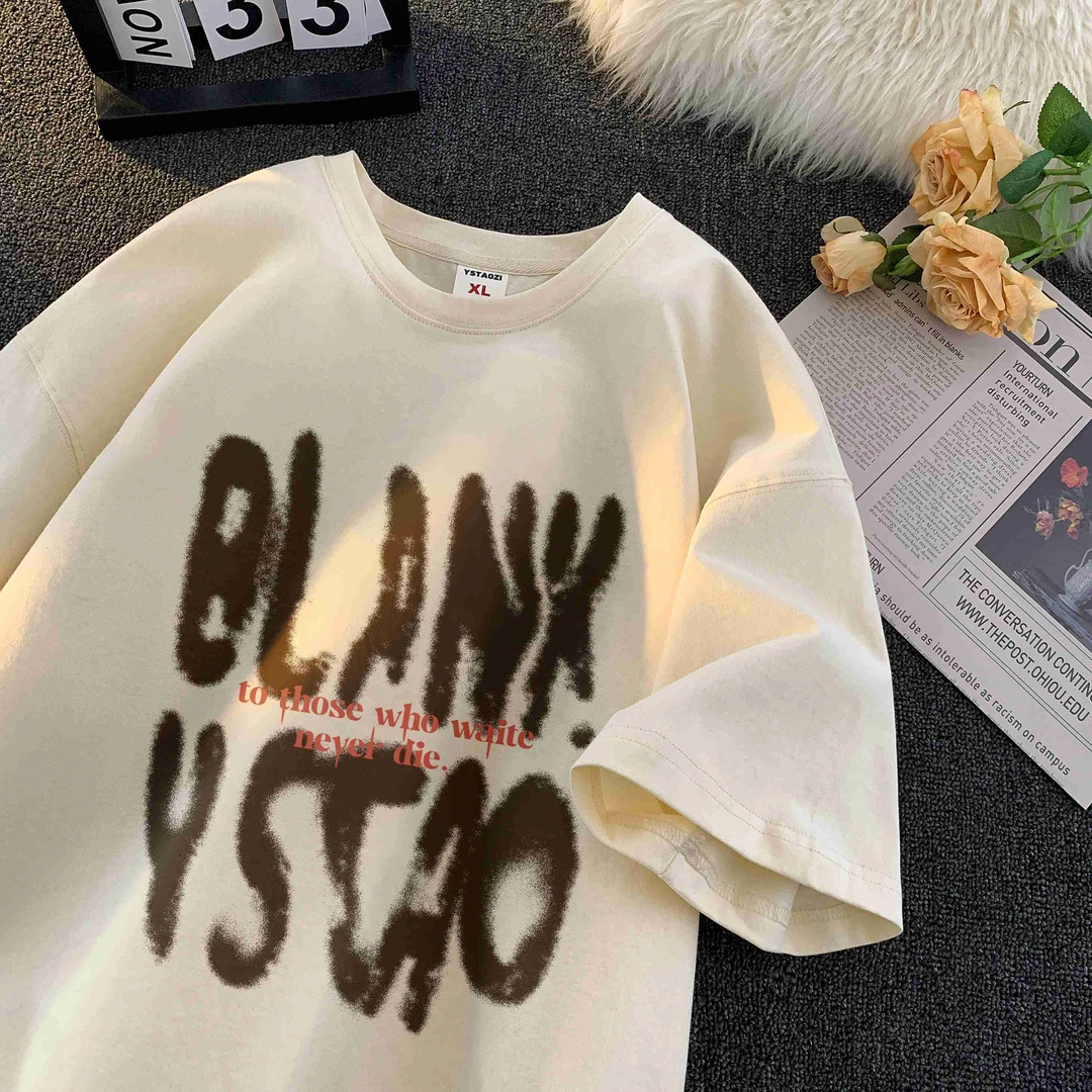 MTVO迈特优重磅字母印花圆领短袖t恤男夏季2025新款百搭休闲短袖.