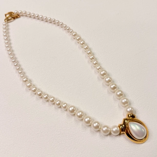 铜合金仿珍珠项链 【六六中古】孤品复古项链ty1674链长45