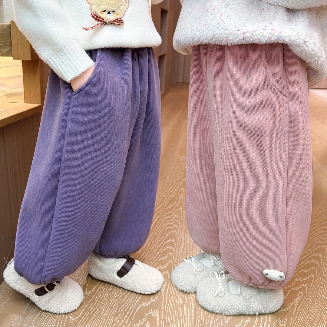 女童加绒休闲裤儿童时髦韩版加厚棉裤小女孩宝宝秋冬装2026新款潮