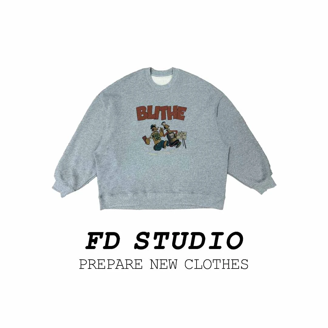 【梵町定制】FD22757大力水手宽松灰色卫衣水洗圆领套头