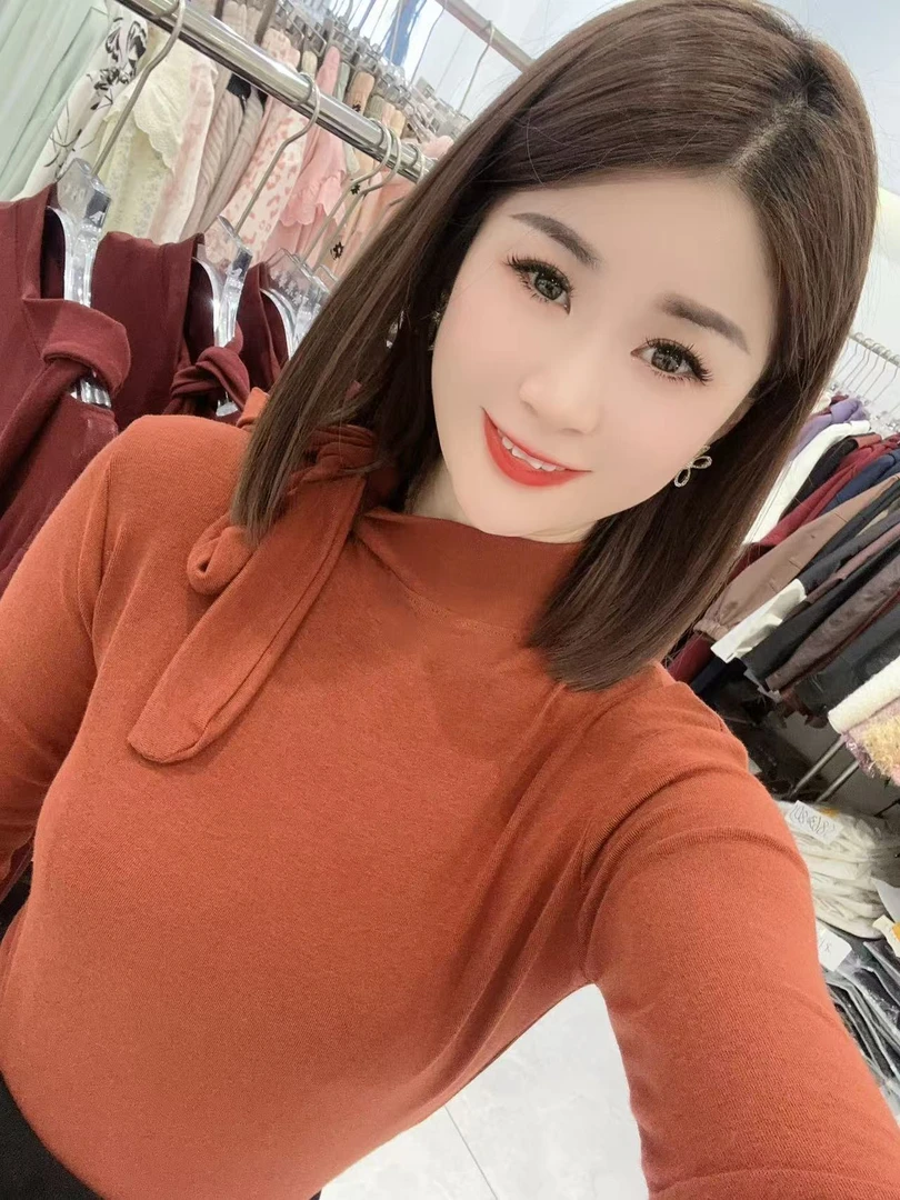 系蝴蝶结带长袖T恤女秋季显瘦打底衫上衣