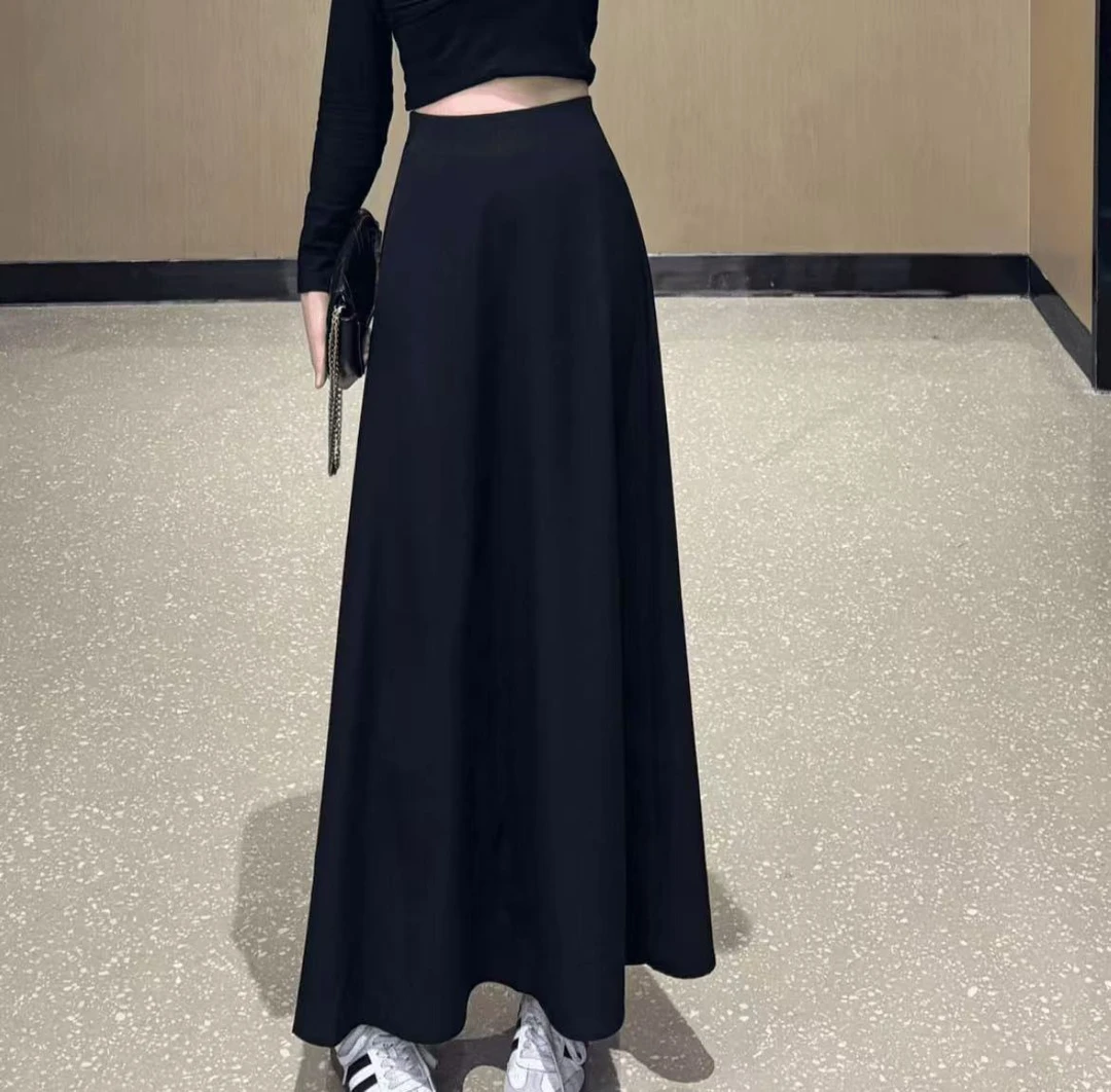法式小众慵懒松紧弹极简A字长裙春夏新款高腰显瘦西装半身裙028